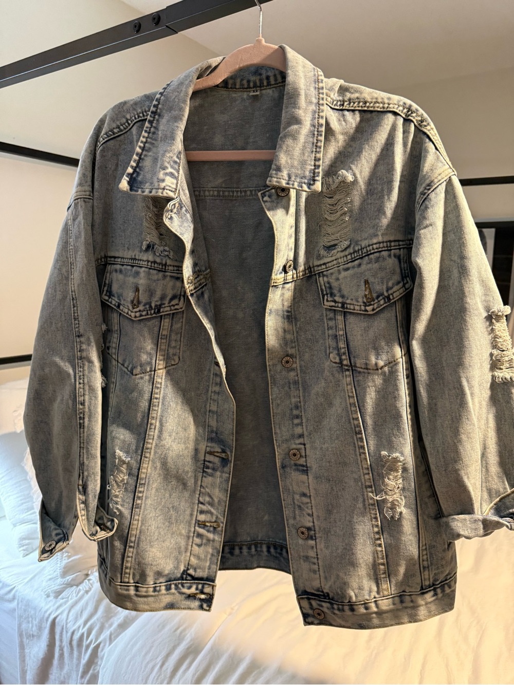 Oversized Acid Wash Distressed Denim Jacket Size Medium Boyfriend